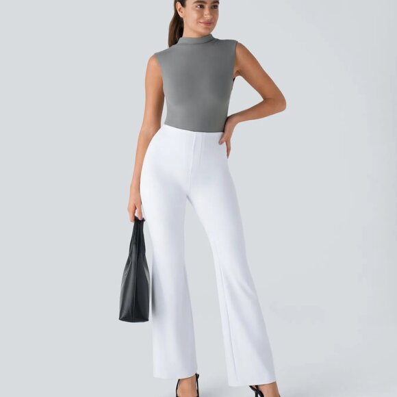 HALARA Flex High Waist Flare Work Pants White Size Large Petite NWOT - Picture 4 of 4